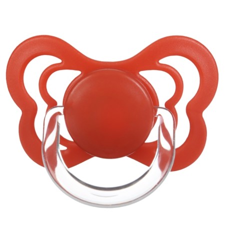 Nipple - orthodontic dummy, silicone, +6 months, with a holder, cherry color-2
