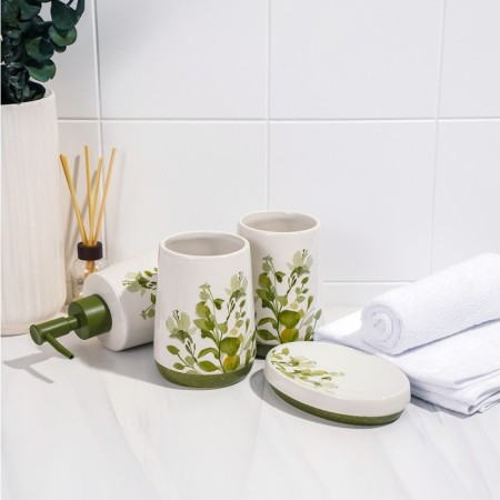 Set of accessories for the bathroom "Spring", 4 items (400 ml dispenser, soap dish, 2 glasses), white color-6