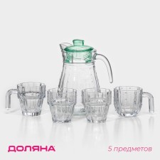 Set for drinks made of glass of the Aqua shares, 5 items: a jug 1.2 l, 2 circles 285 ml, 2 cups 285 ml