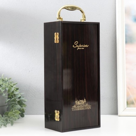 Casket Wood for a bottle "Corona - Crown and Lions" Dark Tree 3 objects 15x11x35 cm-2