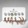 Set of earrings 6 pairs "Assorted" pineapple with flower, white-yellow color in gold
