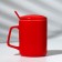 Ceramic mug with a spoon and lid "Penguins", 400 ml, red color
