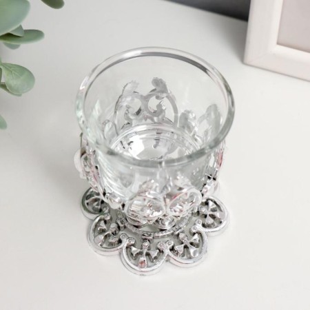 Glass 1 Candle "Pattern", silver color-2
