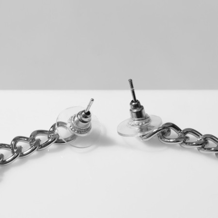 Earrings with rhinestones “crosses” chain, white-black color in silver-2