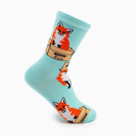Women's socks "Fox in the box", mint color, size 23-25