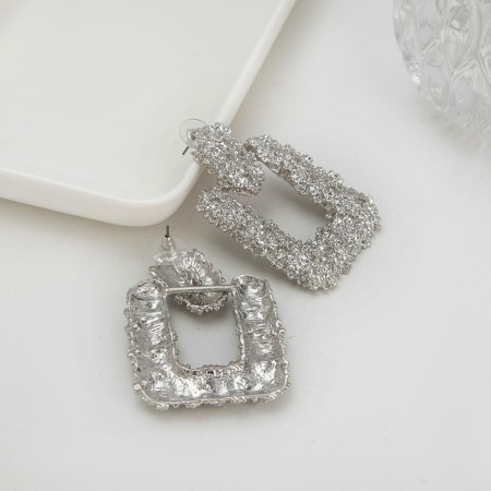 Earrings Metal "Aesthetics" texture, silver color-1