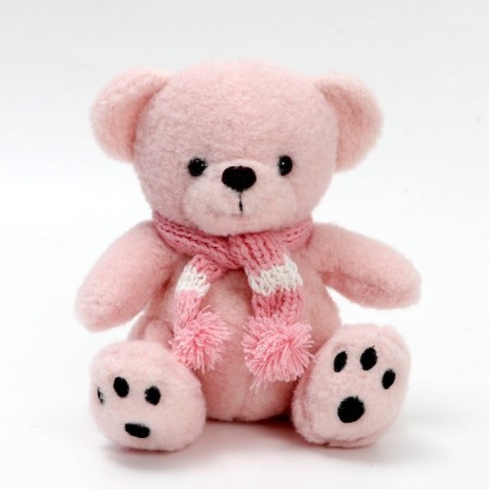 Soft toy "Bear in a scarf", pink color