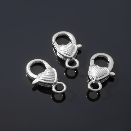 Castle-Karabin "heart" striped, (set of 3 pcs.), 14 × 26 mm, color silver