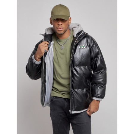 Eco -leather jacket men, size 54, black color-6
