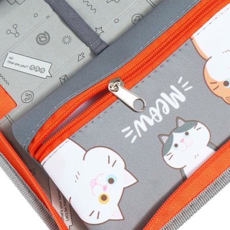 Penal 1 section 140 x 210 x 40 mm, folding pocket and cosmetic bag, fabric, calligrata topontent "cats"-7