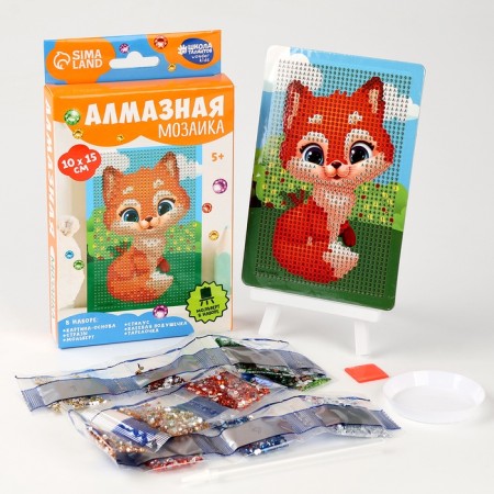 Diamond mosaic with a partial filling on the stand for children “Fox”, 10 x 15 cm, a set for creativity-1