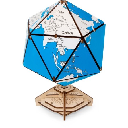 Designer Wooden 3D Ewa Globe Icosahedron with a secret (box, safe) blue-3