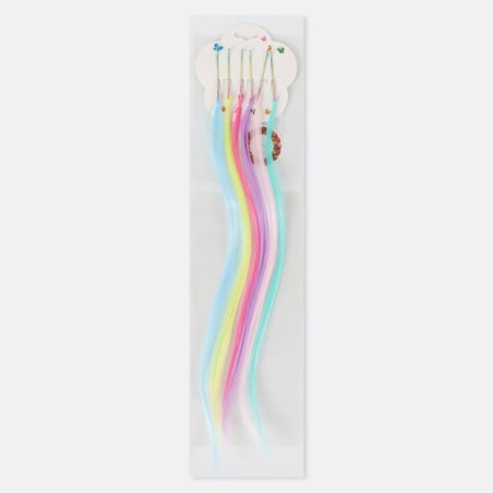 A set of curls, straight hair, on invisible, 32 cm, 6 strands, fluorescent, multi -colored-6