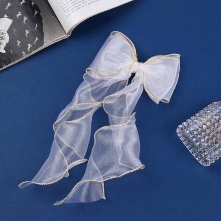Hair clip "Schoolgirl" bow, 13x27 cm, ivory with Kantik-1