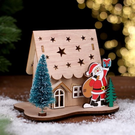 New Year's decor with backlight "House with stars" 15.5 × 11 × 12 cm-1