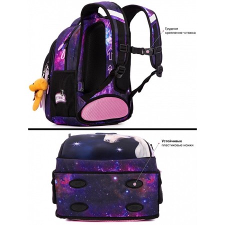 School backpack, 37 x 30 x 16 cm, ergonomic back, Skyname R2, + keychain bear, purple R2-199-4