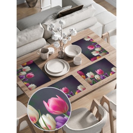 A set of napkins for setting the table "Spring tulips", rectangular, rounded edges, size 30x46 cm, 4 pcs-1