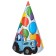 Set of paper caps, 6 people "Happy Birthday", blue tractor