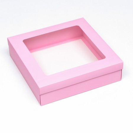 The box is folding, the lid is, pink, with a window 30 x 30 x 8 cm-1