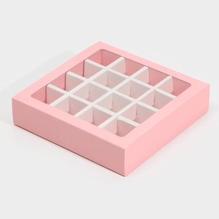Box for sweets, confectionery packaging, 16 cells, “pink” 17.7 x 17.7 x 3.8 cm-1