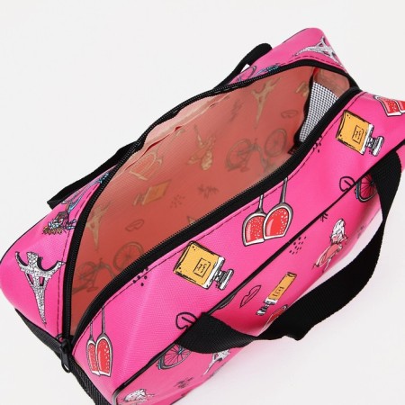 Cosmetic bag on a zipper, with a grid, raspberry color-2