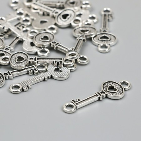 Connector for creativity Metal 2 ears "Key with heart" 3.5x1.2 cm