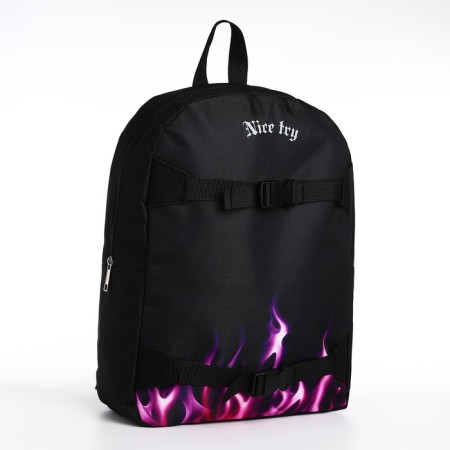 School textile backpack with mount for the Nice Try skate, 38x29x1 cm, black color, lightning department-1