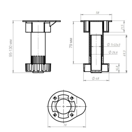 Support adjustable tundra, h = 95-130 mm, black, 1 pc.-5