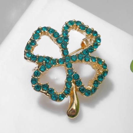 Brooch "Clover" contour, emerald color in gold-2