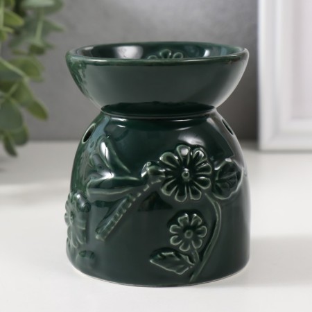 Aroma lamp ceramics "Dragonfly on the flower" Green 7.2x7.2x8.3 cm