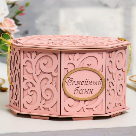 Family bank with monograms, powder, MDF, 27x27x16.5 cm