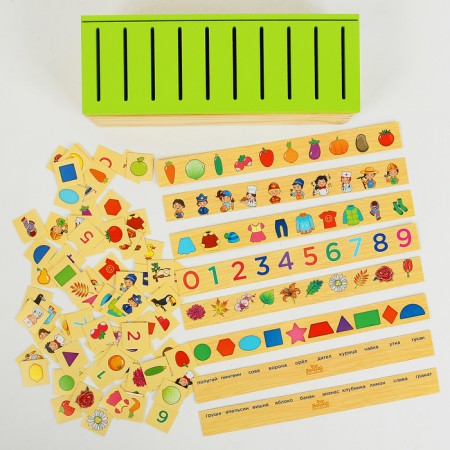 Деревянный комодик сортер «Умный малыш» (88 картонных карточек)-3