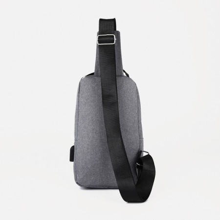 Male sling bag from textiles, with USB, gray color-3