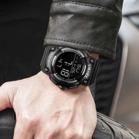 Watch is electronic watch, with an alarm clock, D-4.9 cm, strap L-25.5 cm, 5 atm, black-1