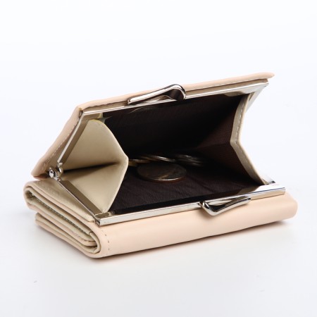 Women's wallet on the button, beige color-4