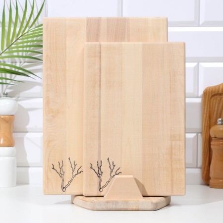 A set of cutting and serving boards on a stand of 2 pcs, birch-1