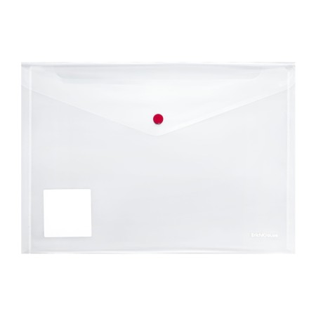 A4 button folder-convert, 160 μm, Erichkrause Glossy Clear, glossy, with a colored button, transparent, mix-3
