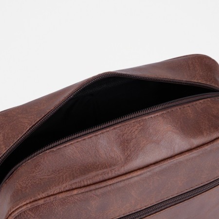 Lightning cosmetic bag, external pocket, brown color-2