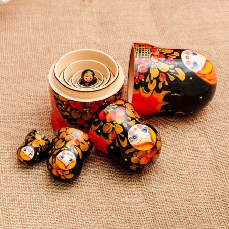 Nesting doll "mountain ash", black handkerchief, 5 puppet, 18 cm-6