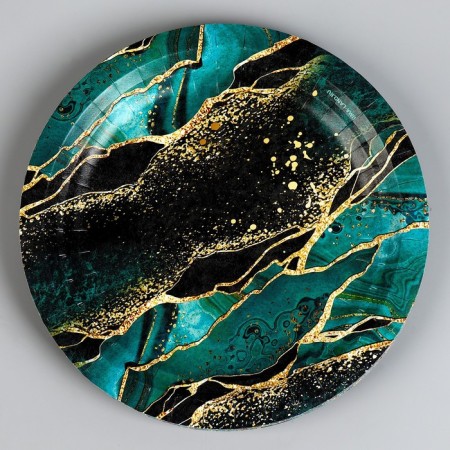Disposable paper plate "marble", emerald, 18 cm-2