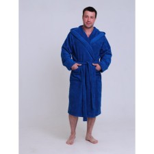 Male dressing gown with a hood, size 52-54, blue color
