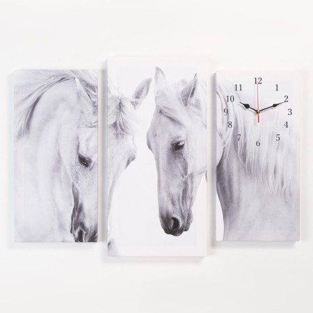Carty clock is wall-mounted, modular "horses", silent, 60 x 80 cm, triptych