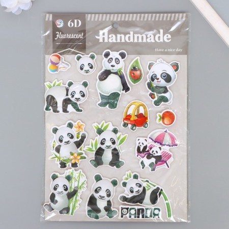 Plastic sticker, 6D cardboard with sparkles "Good Panda" 25.5x17.5 cm
