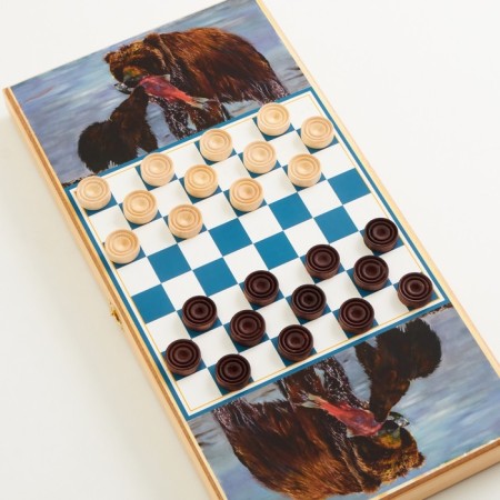 NARDS "Bear on Hunting", wooden board 50 x 50 cm, with a field for playing checkers-2