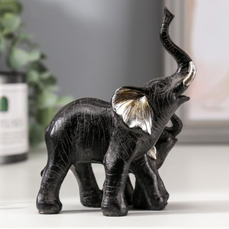 Souvenir Polystone "Elephant African with Elephant" 12x10.5x5 cm-2