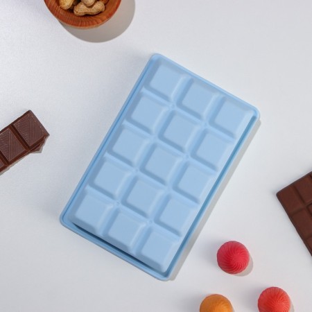 Form for ice “Cube”, silicone, 11.7 × 18.7 × 3.4 cm, 15 cells (3.4 × 3.4 cm), blue color-5