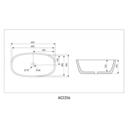 ABBER RECHTECK AC2206 sink, invoice, 605x390x140 mm, white-4