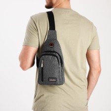 Male sling bag from textiles, gray color