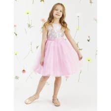 Dress for girls, height 98 cm, gray-pink color