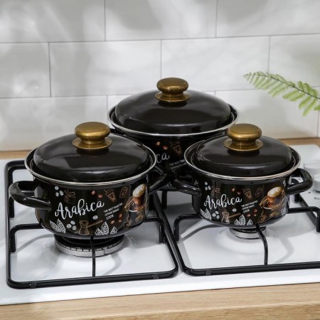 Set of pan “Arabica-1”: 3 subjects: 1 l, 1.5 l, 2.3 l, enameled covers, induction-3